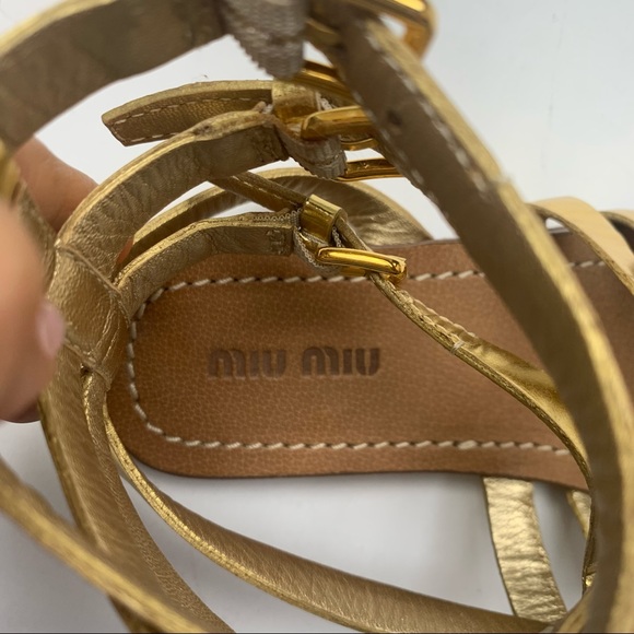 Miu Miu Gold Metallic Gladiator Sandals Size 6 - Picture 11 of 16
